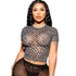 Women's Crew Neck Mesh Perspective Digital Print Short T-Shirt Top